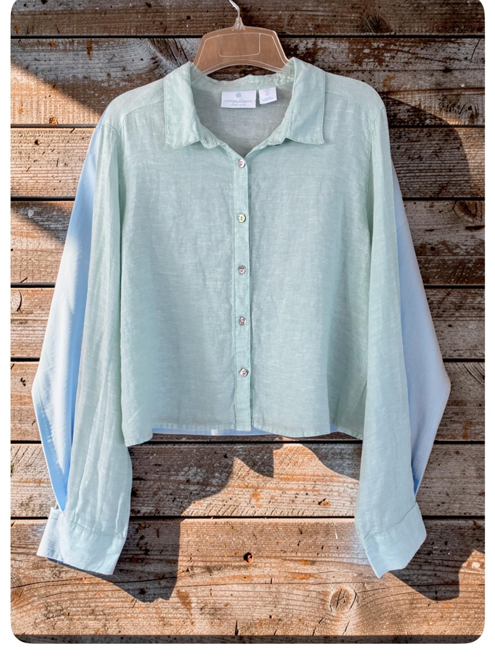 Cynthia Rowley Mint Green Long Sleeve Linen Top Size L